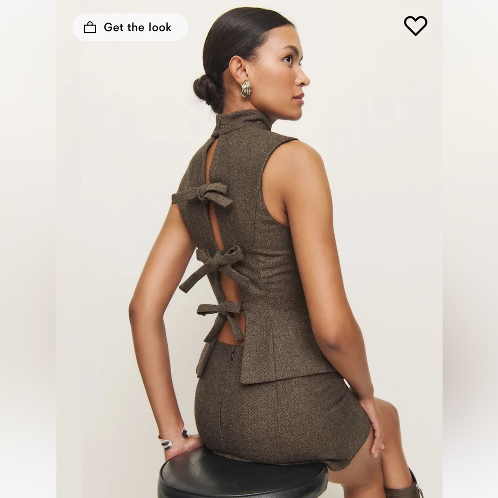 Reformation Brown Tweed Bow-Back Sleeveless Top